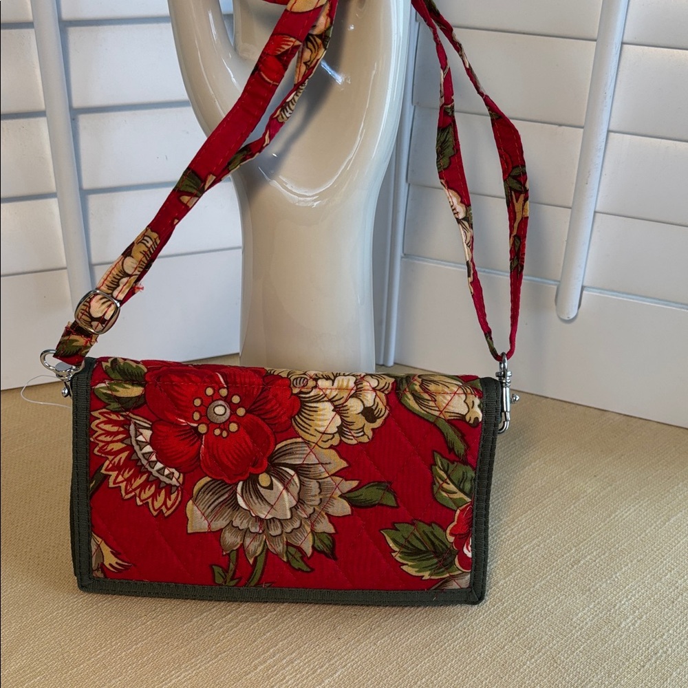 April Cornell Quilted Baroque Floral Fabric Crossbody Wallet Removable Strap NEW